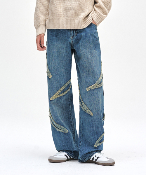 DECET（デケト）の「Fringe Applique Wide Jeans DCPT054BlueA（デニムパンツ・レディース・その他・26/28/30/32/34）」の2枚目の写真