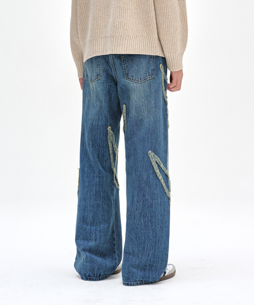 DECET（デケト）の「Fringe Applique Wide Jeans DCPT054BlueA（デニムパンツ・レディース・その他・26/28/30/32/34）」の4枚目の写真