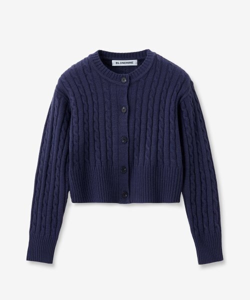 BLOND9(ブロンドナイン)の「ラウンドネッククロップケーブルカーディガン_ネイビー(カーディガン/ボレロ・レディース・その他・MEDIUM/SMALL)」の1枚目の写真
