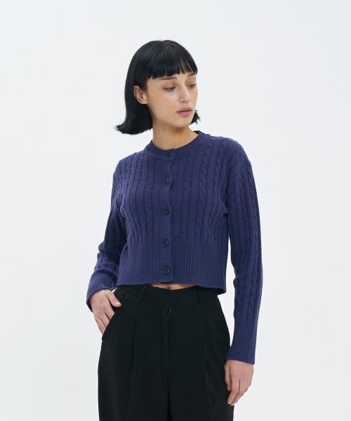 BLOND9(ブロンドナイン)の「ラウンドネッククロップケーブルカーディガン_ネイビー(カーディガン/ボレロ・レディース・その他・MEDIUM/SMALL)」の6枚目の写真