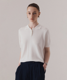 SILN（シルン）の「Classy ripple knit polo (WHITE)（ポロシャツ）」
