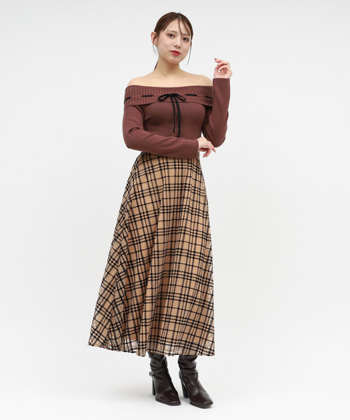 ROYAL PARTY(ロイヤルパーティー)の「配色リボンフロッキーチェックドッキングワンピース(ワンピース・レディース・オフホワイト/ブラウン/ブラック・FREE)」の3枚目の写真