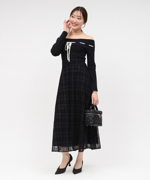 ROYAL PARTY(ロイヤルパーティー)の「配色リボンフロッキーチェックドッキングワンピース(ワンピース・レディース・オフホワイト/ブラウン/ブラック・FREE)」の7枚目の写真