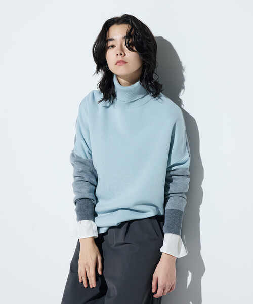 COMME CA（コムサ）の「ウール混スムース タートルプルオーバー（ニット/セーター・レディース・サックスブルー/チャコール/ベージュ系その他・9号）」の2枚目の写真
