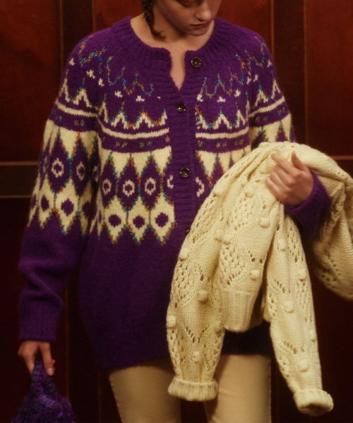 Alpaca Nordic Cardigan (Purple)