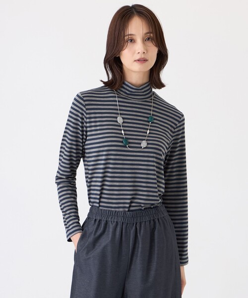 TRANS WORK(トランスワーク)の「【ウォッシャブル・吸湿発熱】サクラウォームベア天カットソー(Tシャツ/カットソー・レディース・ネイビー/ベージュ・38/40)」の1枚目の写真