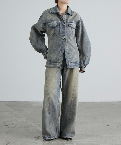 Lui's（ルイス）の「ウエストシェイプデニムジャケット（デニムジャケット・レディース・インディゴブルー/ブラック・FREE）」の4枚目の写真