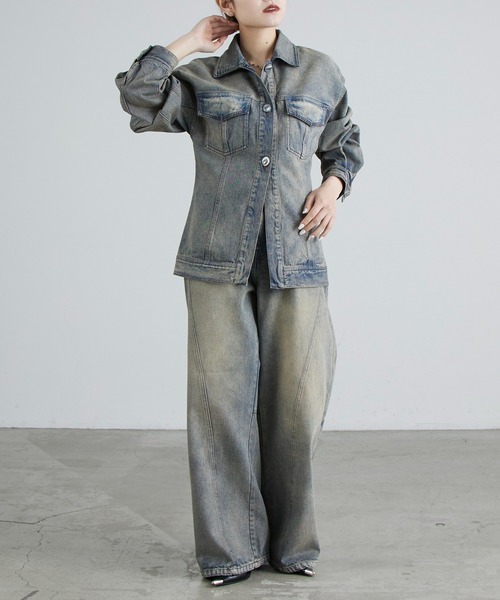 Lui's（ルイス）の「ウエストシェイプデニムジャケット（デニムジャケット・レディース・インディゴブルー/ブラック・FREE）」の3枚目の写真