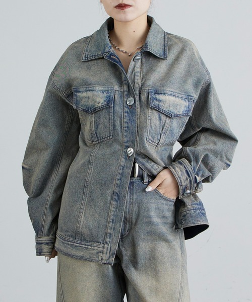 Lui's（ルイス）の「ウエストシェイプデニムジャケット（デニムジャケット・レディース・インディゴブルー/ブラック・FREE）」の6枚目の写真