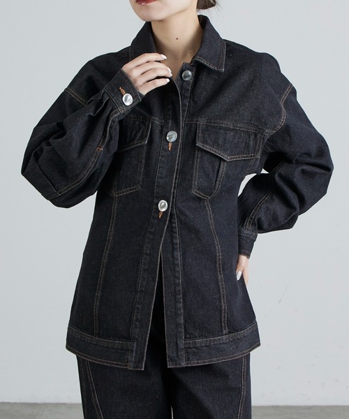 Lui's（ルイス）の「ウエストシェイプデニムジャケット（デニムジャケット・レディース・インディゴブルー/ブラック・FREE）」の8枚目の写真