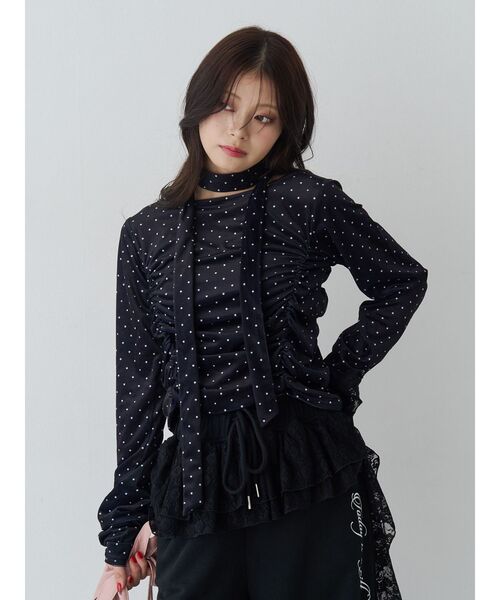 jouetie（ジュエティ）の「シアーベロアチョーカートップス ドット柄（Tシャツ/カットソー・レディース・アイボリー/ブラック・MEDIUM）」の12枚目の写真