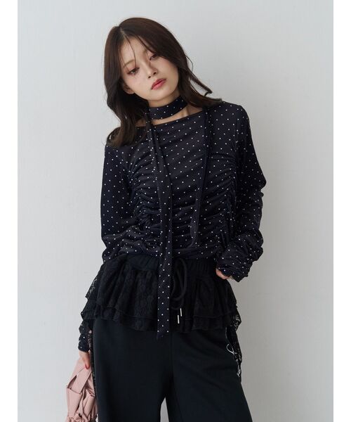 jouetie（ジュエティ）の「シアーベロアチョーカートップス ドット柄（Tシャツ/カットソー・レディース・アイボリー/ブラック・MEDIUM）」の11枚目の写真