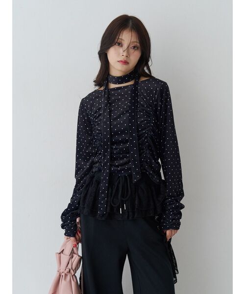 jouetie（ジュエティ）の「シアーベロアチョーカートップス ドット柄（Tシャツ/カットソー・レディース・アイボリー/ブラック・MEDIUM）」の13枚目の写真