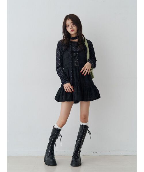 jouetie（ジュエティ）の「シアーベロアチョーカートップス ドット柄（Tシャツ/カットソー・レディース・アイボリー/ブラック・MEDIUM）」の10枚目の写真