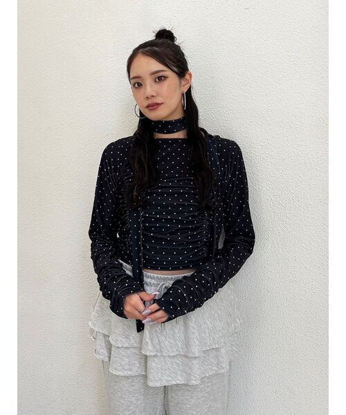 jouetie（ジュエティ）の「シアーベロアチョーカートップス ドット柄（Tシャツ/カットソー・レディース・アイボリー/ブラック・MEDIUM）」の21枚目の写真