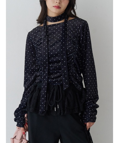 jouetie（ジュエティ）の「シアーベロアチョーカートップス ドット柄（Tシャツ/カットソー・レディース・アイボリー/ブラック・MEDIUM）」の2枚目の写真