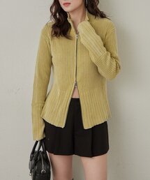 [mline]ダブルZIPリブカーディガン