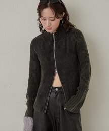 [mline]ダブルZIPリブカーディガン