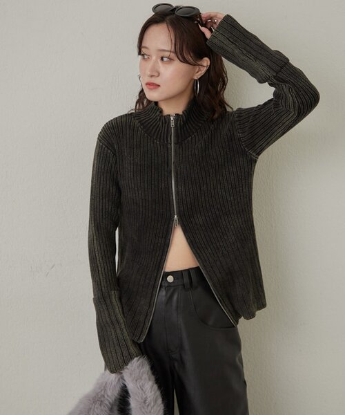mline（エムライン）の「[mline]ダブルZIPリブカーディガン（ニット/セーター・レディース・ブラック/ライム/アイボリー/ブラウン・FREE）」の14枚目の写真