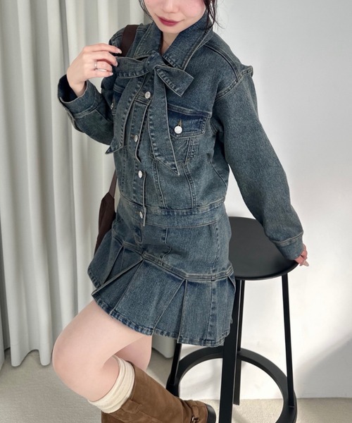 continuer de NICE CLAUP（コンティニューデナイスクラップ）の「【2026SS】ボウタイリボンGジャン（デニムジャケット・レディース・ブルー系その他/その他・FREE）」の6枚目の写真