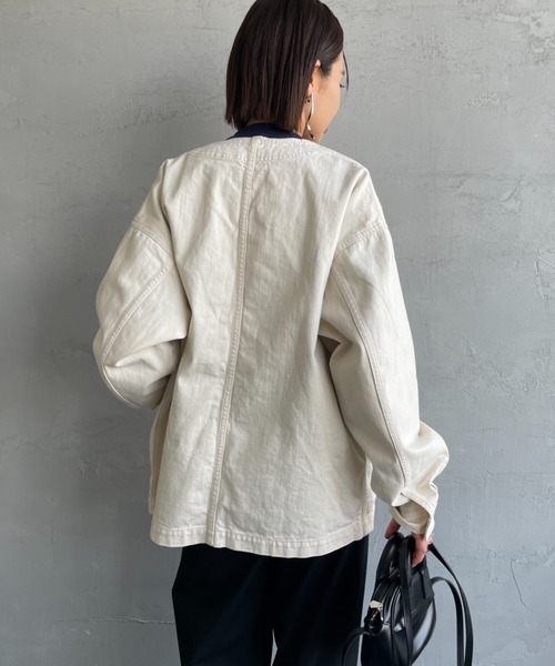 DANTON（ダントン）の「【WEB限定】[DANTON/ダントン] KATSURAGI Vネックノーカラーワークジャケット（ノーカラージャケット・レディース・アイボリー・40/38）」の7枚目の写真