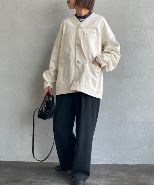 DANTON（ダントン）の「【WEB限定】[DANTON/ダントン] KATSURAGI Vネックノーカラーワークジャケット（ノーカラージャケット・レディース・アイボリー・40/38）」の3枚目の写真