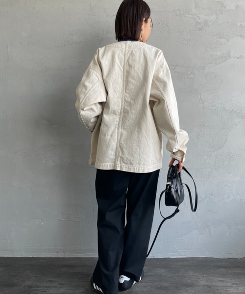 DANTON（ダントン）の「【WEB限定】[DANTON/ダントン] KATSURAGI Vネックノーカラーワークジャケット（ノーカラージャケット・レディース・アイボリー・40/38）」の10枚目の写真