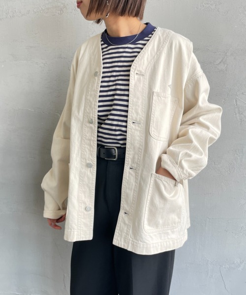 DANTON（ダントン）の「【WEB限定】[DANTON/ダントン] KATSURAGI Vネックノーカラーワークジャケット（ノーカラージャケット・レディース・アイボリー・40/38）」の13枚目の写真