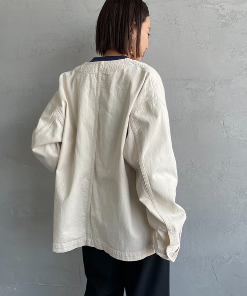 DANTON（ダントン）の「【WEB限定】[DANTON/ダントン] KATSURAGI Vネックノーカラーワークジャケット（ノーカラージャケット・レディース・アイボリー・40/38）」の15枚目の写真