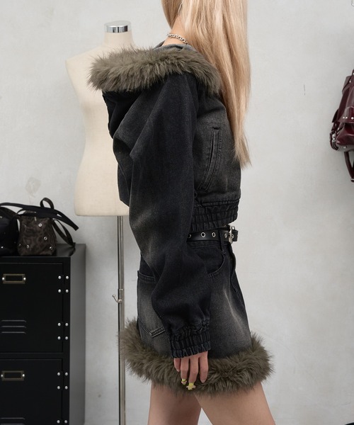 sedacle girl(セダクルガール)の「2wayフェイクファーデニムジャケット【SETUP着用可能】(デニムジャケット・レディース・ブラック/インディゴブルー/ダークインディゴブルー・SMALL/MEDIUM)」の15枚目の写真