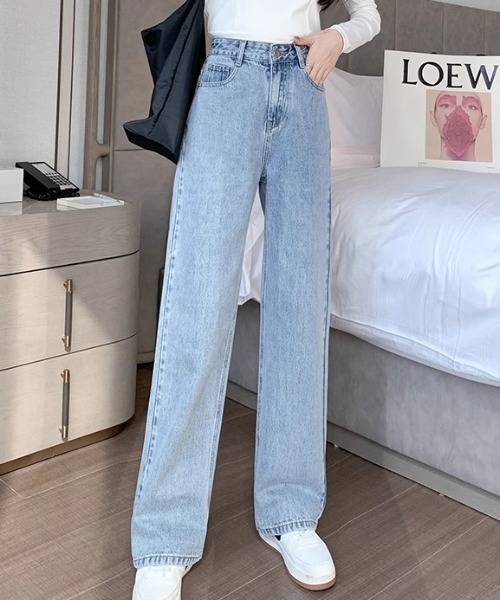 Teem Store（チームストア）の「ハイウエスト ワイドストレートデニムパンツ（デニムパンツ・レディース・チャコール/ブラック/ライトブルー・S/M/L）」の3枚目の写真