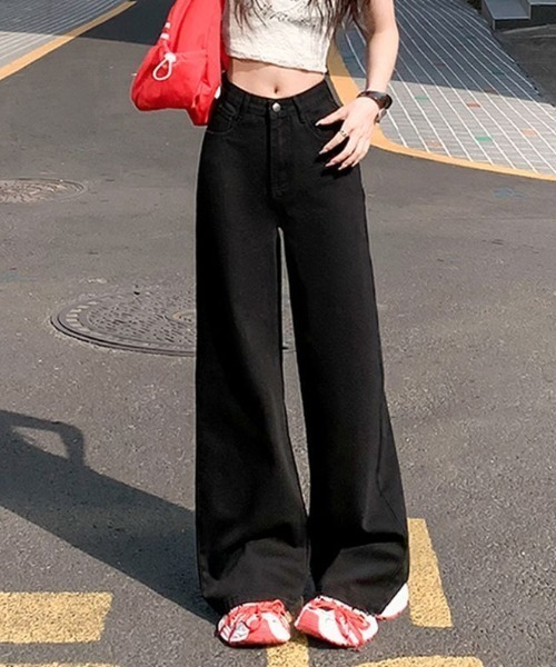 Teem Store（チームストア）の「ハイウエスト ワイドストレートデニムパンツ（デニムパンツ・レディース・チャコール/ブラック/ライトブルー・S/M/L）」の2枚目の写真