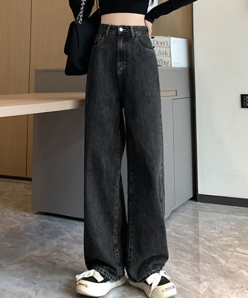 Teem Store（チームストア）の「ハイウエスト ワイドストレートデニムパンツ（デニムパンツ・レディース・チャコール/ブラック/ライトブルー・S/M/L）」の5枚目の写真