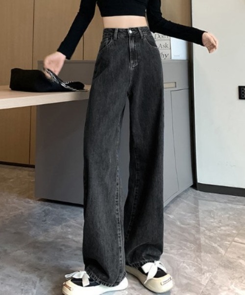 Teem Store（チームストア）の「ハイウエスト ワイドストレートデニムパンツ（デニムパンツ・レディース・チャコール/ブラック/ライトブルー・S/M/L）」の4枚目の写真