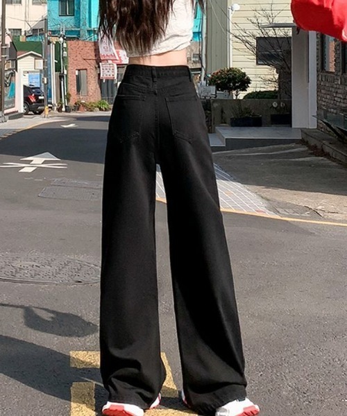 Teem Store（チームストア）の「ハイウエスト ワイドストレートデニムパンツ（デニムパンツ・レディース・チャコール/ブラック/ライトブルー・S/M/L）」の13枚目の写真