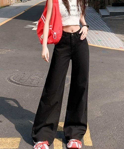 Teem Store（チームストア）の「ハイウエスト ワイドストレートデニムパンツ（デニムパンツ・レディース・チャコール/ブラック/ライトブルー・S/M/L）」の10枚目の写真