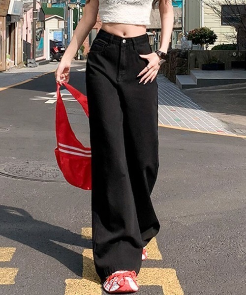 Teem Store（チームストア）の「ハイウエスト ワイドストレートデニムパンツ（デニムパンツ・レディース・チャコール/ブラック/ライトブルー・S/M/L）」の11枚目の写真