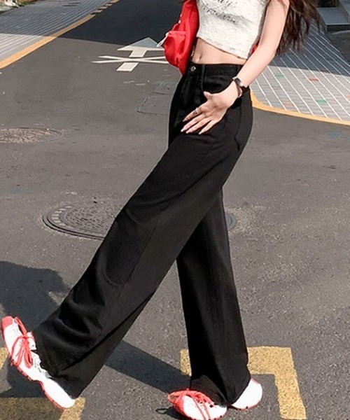 Teem Store（チームストア）の「ハイウエスト ワイドストレートデニムパンツ（デニムパンツ・レディース・チャコール/ブラック/ライトブルー・S/M/L）」の12枚目の写真