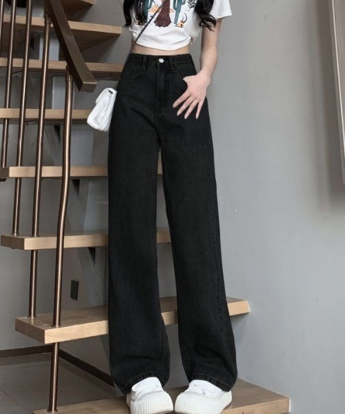 Teem Store（チームストア）の「ハイウエスト ワイドストレートデニムパンツ（デニムパンツ・レディース・チャコール/ブラック/ライトブルー・S/M/L）」の9枚目の写真