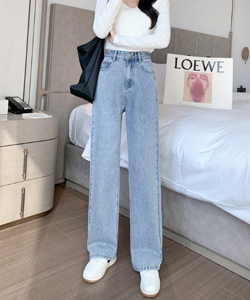 Teem Store（チームストア）の「ハイウエスト ワイドストレートデニムパンツ（デニムパンツ・レディース・チャコール/ブラック/ライトブルー・S/M/L）」の20枚目の写真