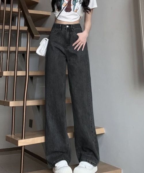 Teem Store（チームストア）の「ハイウエスト ワイドストレートデニムパンツ（デニムパンツ・レディース・チャコール/ブラック/ライトブルー・S/M/L）」の14枚目の写真