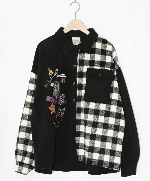 ScoLar(スカラー)の「ScoLar(スカラー) POP刺繍×チェック柄シャツ(シャツ/ブラウス・レディース・ブラック/チャコールグレー・MEDIUM)」の3枚目の写真