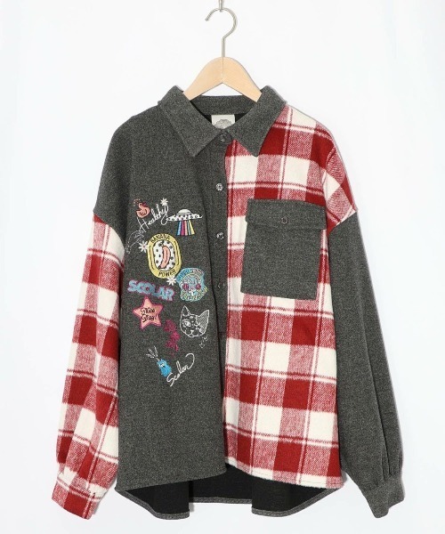 ScoLar(スカラー)の「ScoLar(スカラー) POP刺繍×チェック柄シャツ(シャツ/ブラウス・レディース・ブラック/チャコールグレー・MEDIUM)」の6枚目の写真