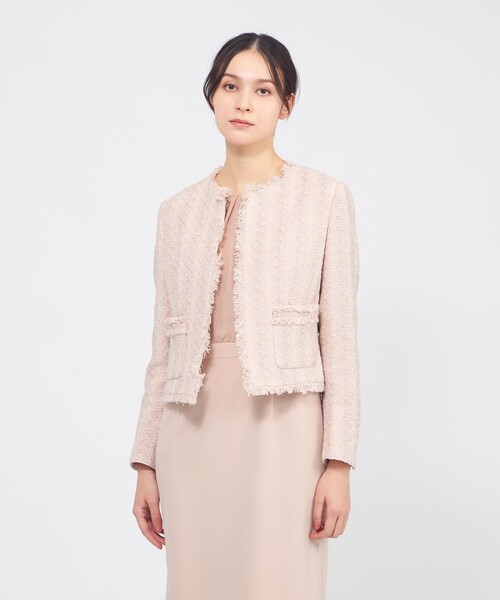 コットンファンシーツィード ノーカラージャケット（ノーカラー