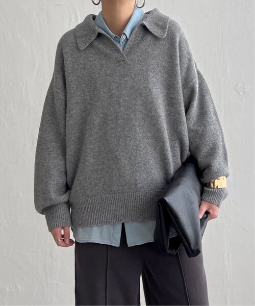 LBC（エルビーシー）の「ポロ襟スキッパーニット（ニット/セーター・レディース・グレー/ダークブラウン/ベージュ・M）」の2枚目の写真