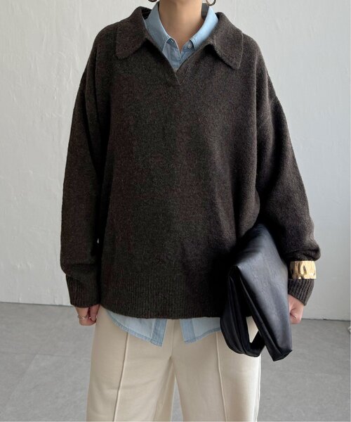 LBC（エルビーシー）の「ポロ襟スキッパーニット（ニット/セーター・レディース・グレー/ダークブラウン/ベージュ・M）」の5枚目の写真