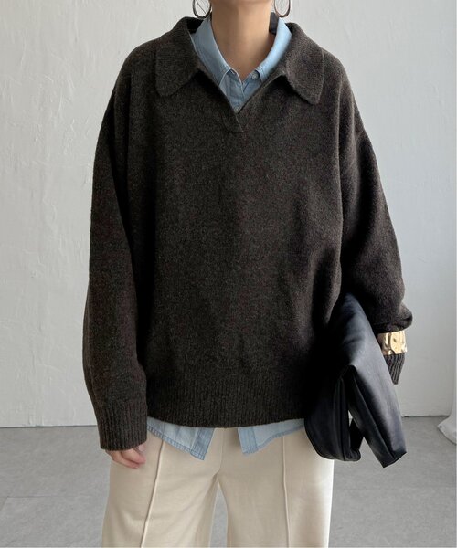 LBC（エルビーシー）の「ポロ襟スキッパーニット（ニット/セーター・レディース・グレー/ダークブラウン/ベージュ・M）」の6枚目の写真