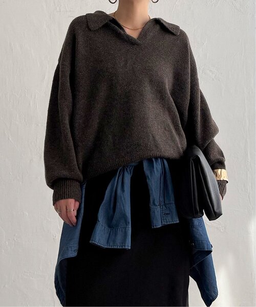 LBC（エルビーシー）の「ポロ襟スキッパーニット（ニット/セーター・レディース・グレー/ダークブラウン/ベージュ・M）」の7枚目の写真