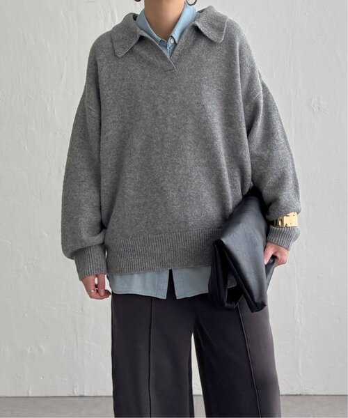 LBC（エルビーシー）の「ポロ襟スキッパーニット（ニット/セーター・レディース・グレー/ダークブラウン/ベージュ・M）」の11枚目の写真