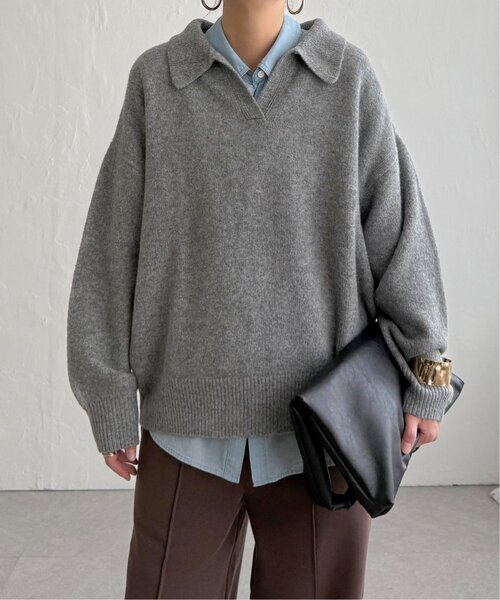 LBC（エルビーシー）の「ポロ襟スキッパーニット（ニット/セーター・レディース・グレー/ダークブラウン/ベージュ・M）」の12枚目の写真